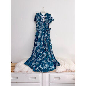 Women's Patrons of Peace Teal White Paisley Maxi Dress S Rayon